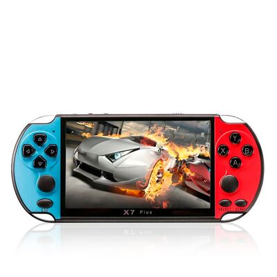 Consola de videojuegos X7 con juegos clásicos preinstalados. Pantalla 5,1 pulgadas, reproductor multimedia, cámara de fotos. Color:Azul/Rojo