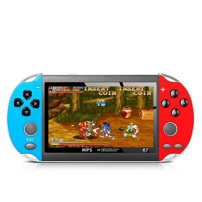 Consola de videojuegos X7 64 bits con juegos clásicos preinstalados. Pantalla 4,3 pulgadas, reproductor multimedia, cámara de fotos. Color:Azul/Rojo
