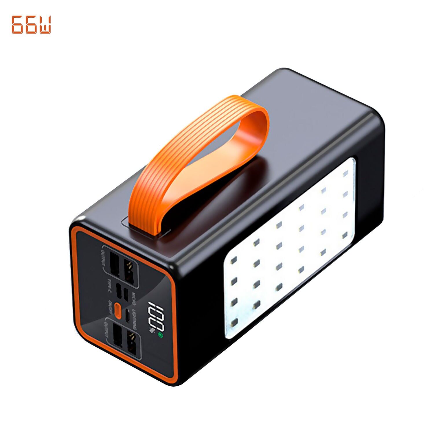 Banque d'alimentation 50.000mAh avec charge rapide PD22.5W, 4 ports USB, sangle de transport et lampe de poche haute puissance. Écran de chargement LED. Couleur : Noir