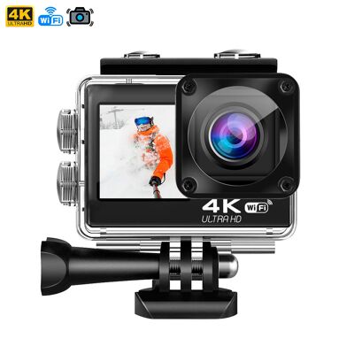 V36-Sportkamera, 4K UHDV 60 fps und 20 mpx. Touch, Dual-Screen, WLAN, Bildstabilisator, Sony-Sensor, Fernbedienung. Farbe: Schwarz