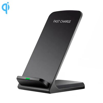 Cargador inalámbrico Qi de bobinas duales con soporte. 10W/7.5W/5W/ de detección automática. Color:Negro