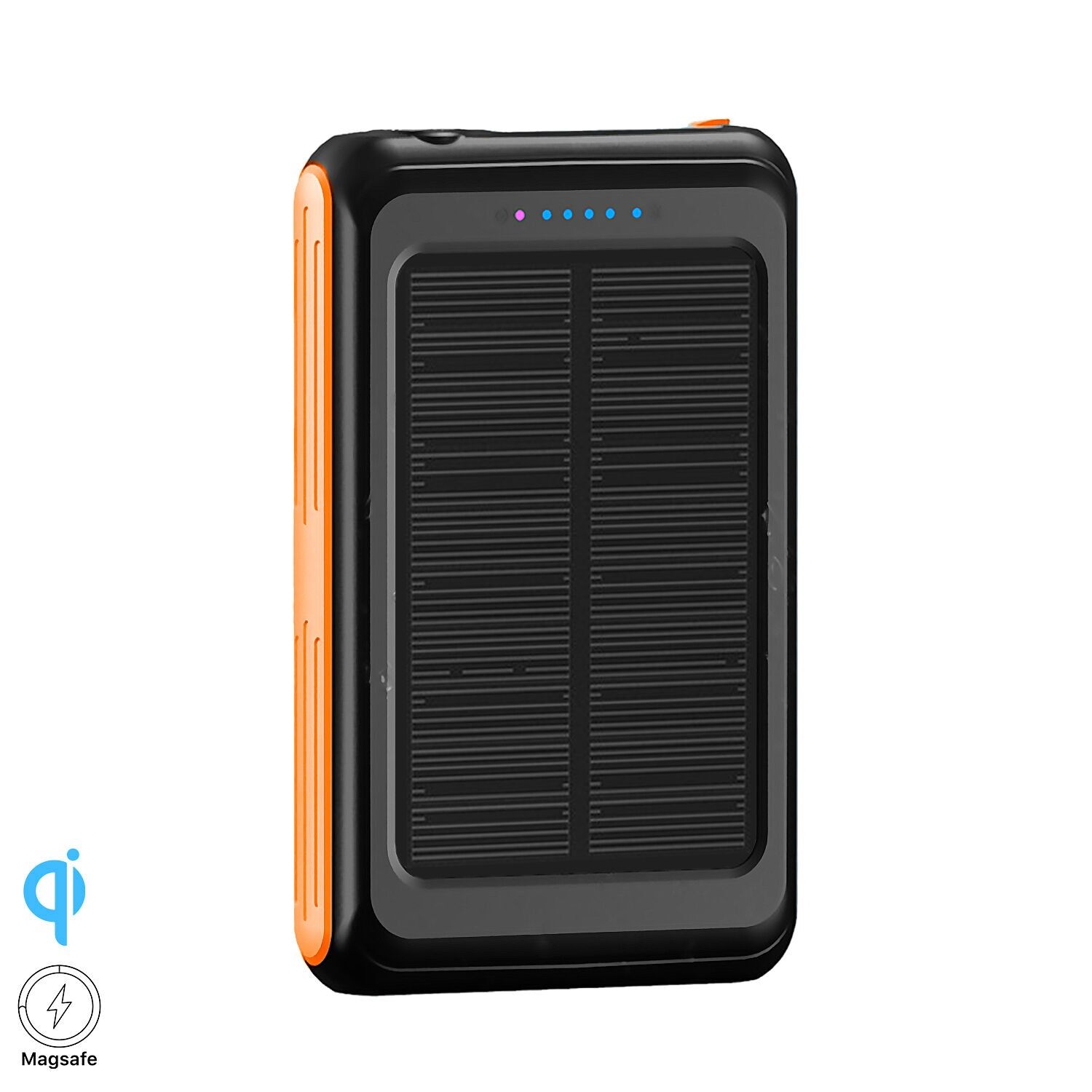 5. Batterie externe solaire000mAh avec charge sans fil 5W compatible avec Magsafe. Sortie USB. Lampe de poche LED intégrée.Couleur : Orange