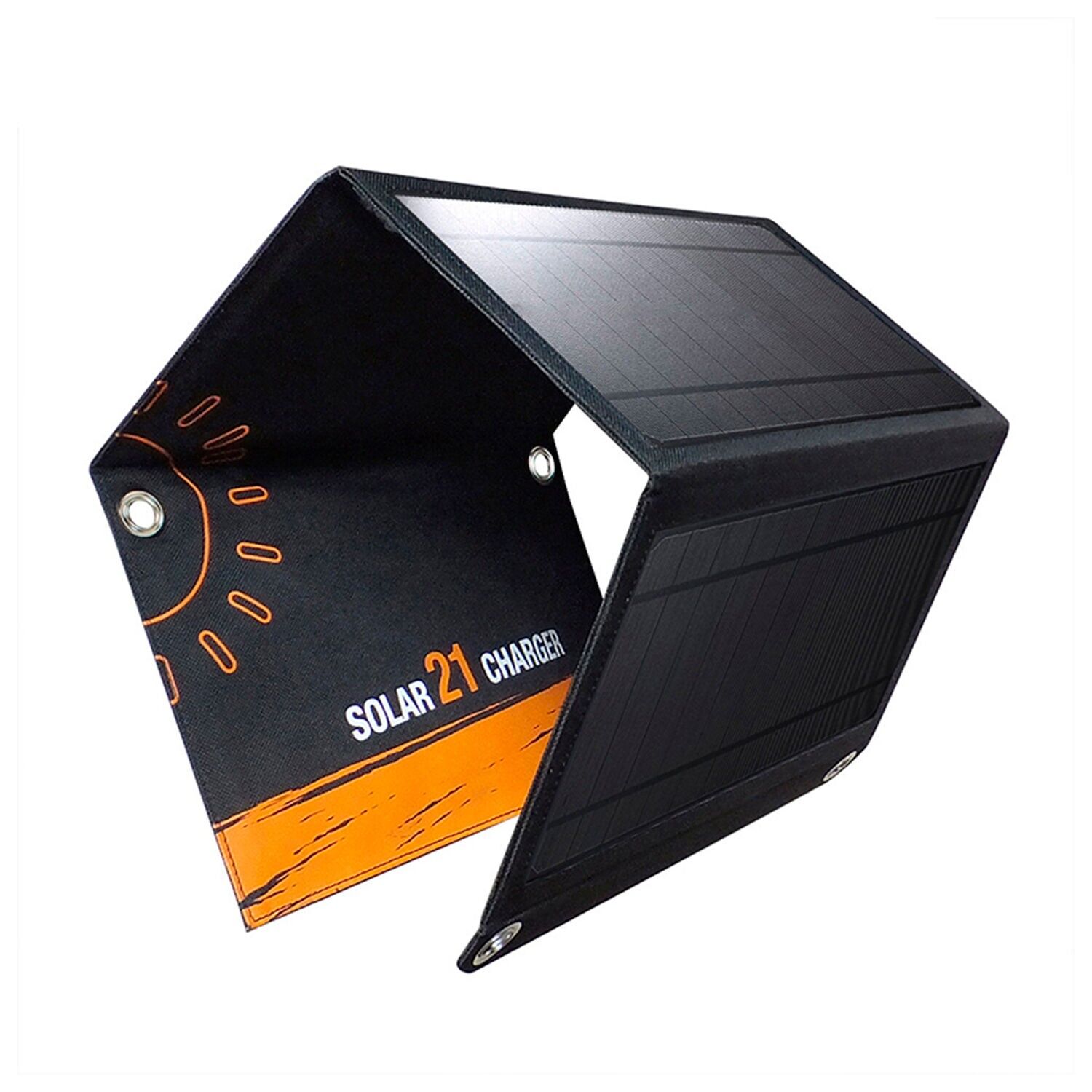 Cargador solar plegable de 21W. Para tablet, PC, smartphone, cámara de fotos, etc. Color:Negro