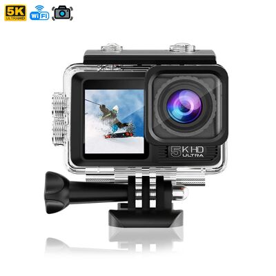 V40-Sportkamera, 5K 30 fps und 24 mpx. Touch, Dual-Screen, WLAN, Bildstabilisator, Sony-Sensor, Fernbedienung. Farbe: Schwarz