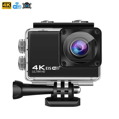 V35-Sportkamera, 4K UHDV 60 fps und 20 MPx. 2-Zoll-Bildschirm, WLAN, Bildstabilisator, Sony-Sensor, Fernbedienung. Farbe: Schwarz