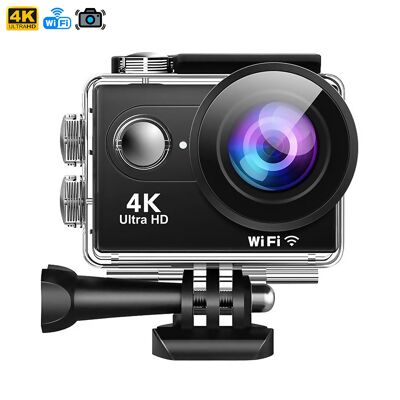 H9R-Sportkamera, 4K UHDV 60 fps und 20 mpx. 2-Zoll-Bildschirm, WLAN, Bildstabilisator, Sony-Sensor, Fernbedienung. Farbe: Schwarz