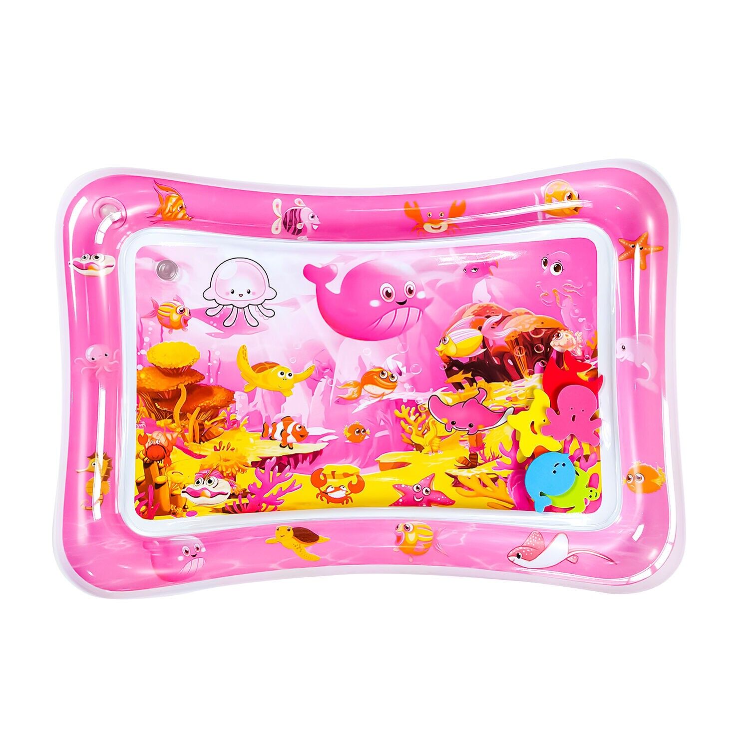 Colchoneta hinchable infantil diseño fondo marino rosáceo. 70x50cm. Color:Rosa Oscuro