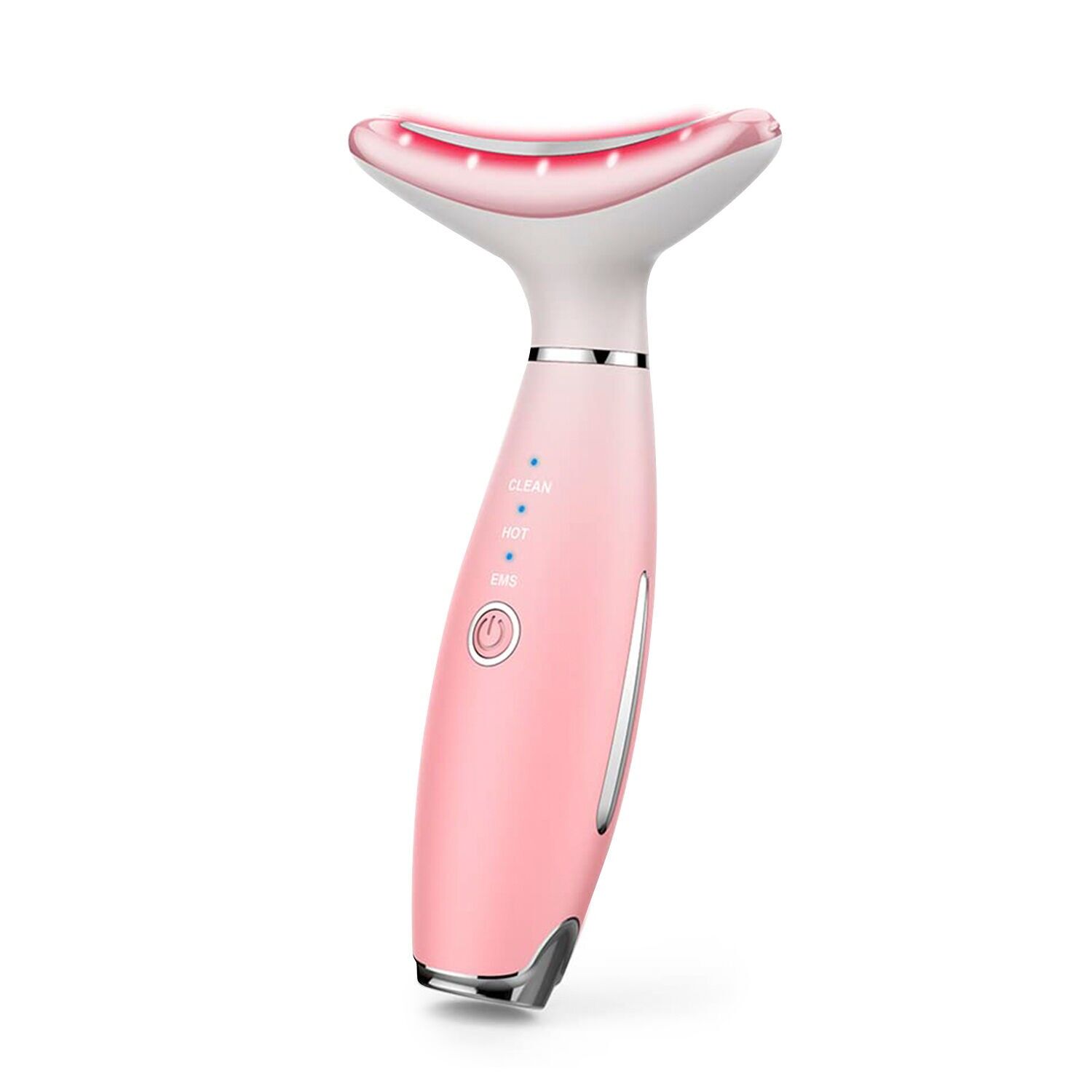 Masajeador ultrasónico para cara y cuello con tratamiento de luz LED. Limpieza, calor y EMS. Color:Rosa