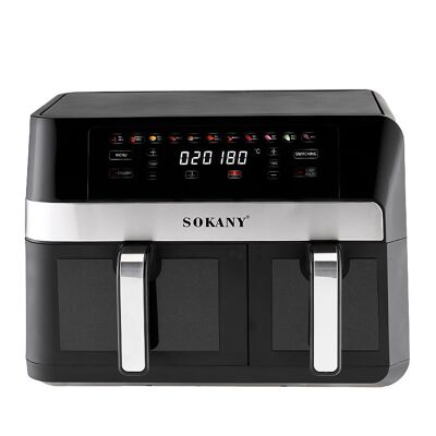 Dual oil-free air fryer, double basket 11L (7L+4L). Multifunction temperature adjustment, touch panel, multiple programs, with display window. 2800W.Color: Black