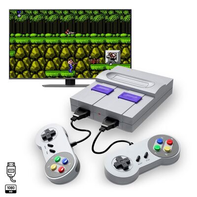 Consola retro Super Mini SN-02 con 821 juegos clásicos de 8 bits. 2 mandos, HD1080P. Color:Gris