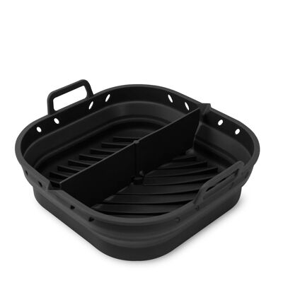 Molde de silicona plegable, rectangular, con asas, especial freidora de aire 22x23 cms. Grado alimentario. Color:Negro