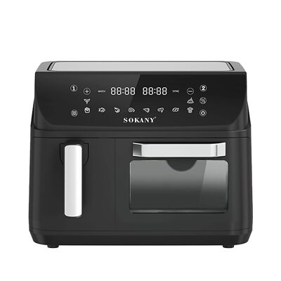 Air fryer and oven with 12.5L capacity, 8.5L compartment + 4L basket. Digital touch panel, 2400W power and display window.Color: Black