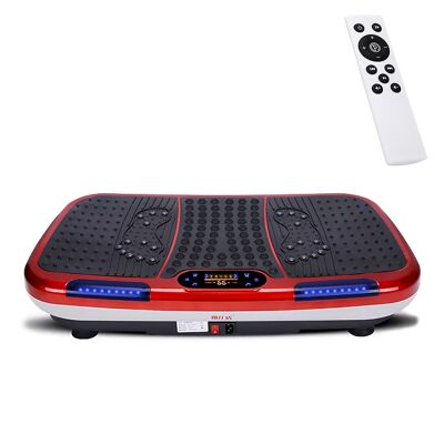 Vibration platform for aesthetic therapy and comprehensive health. Magnetic reflexology with 120 speeds, 4 modes, remote control and Bluetooth music.Color: White/Red
