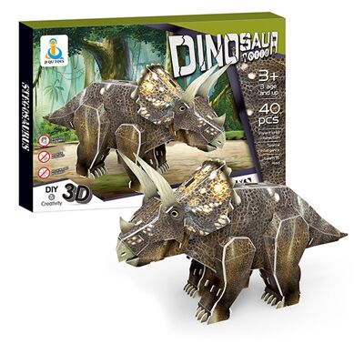 3D cardboard puzzle of the Triceratops dinosaur. 40 pieces.Color:Multicolor