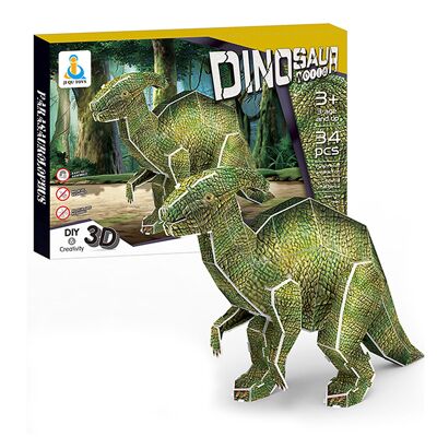 3D cardboard puzzle of the Parasaurolophus dinosaur. 34 pieces.Color:Multicolor
