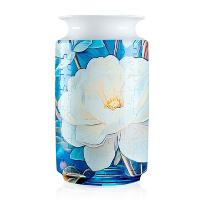 3D ABS puzzle with 162 pieces. Traditional vase design with white flower.Color: Blue