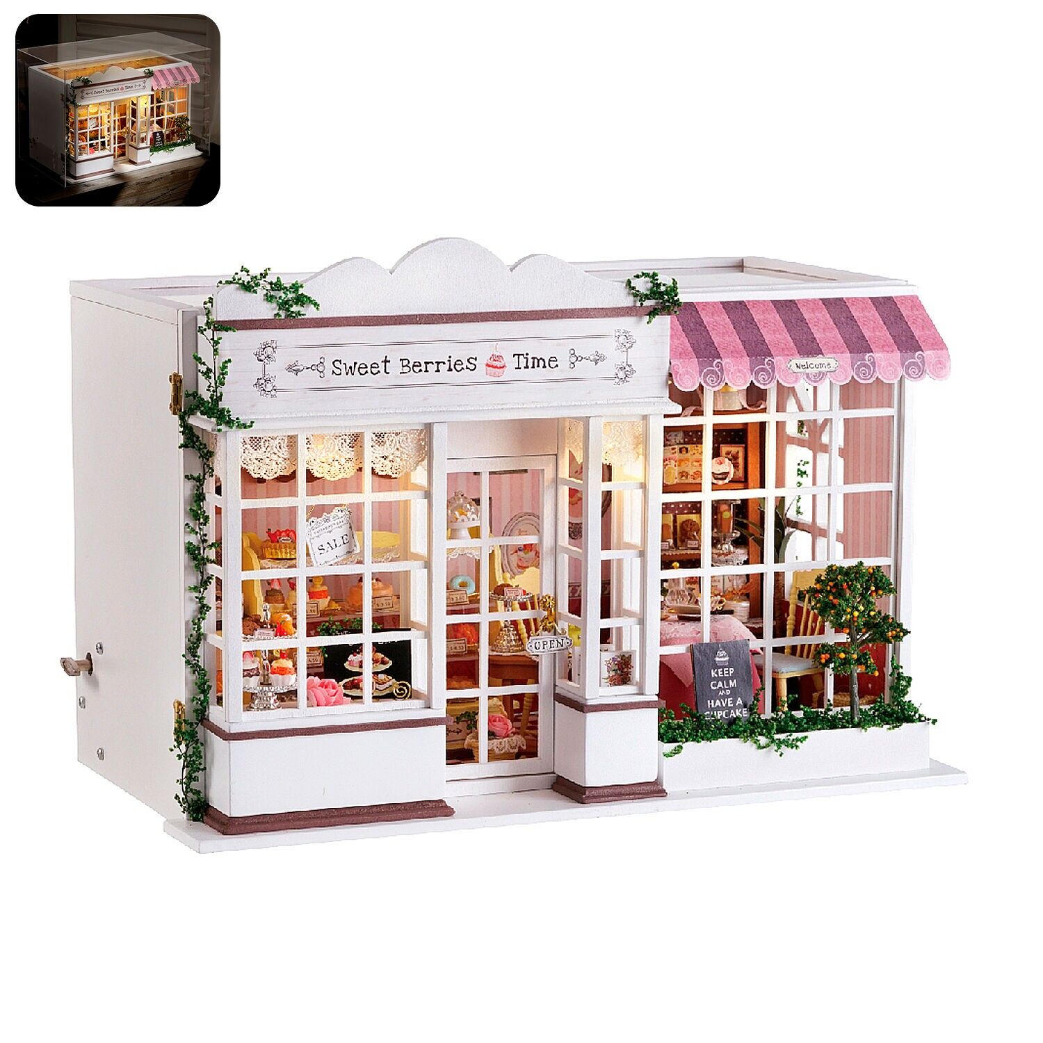 Negozio di dolciumi Berry Time. Modello 3D realistico con grande dettaglio, copertura antipolvere e luci LED. Colore:Multicolore
