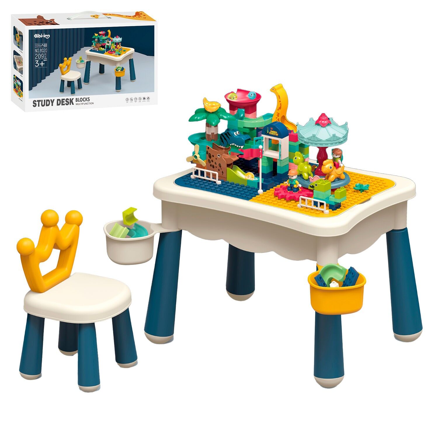 Tavolo didattico con mattoncini da costruzione. 209 pezzi. Colore:Multicolore