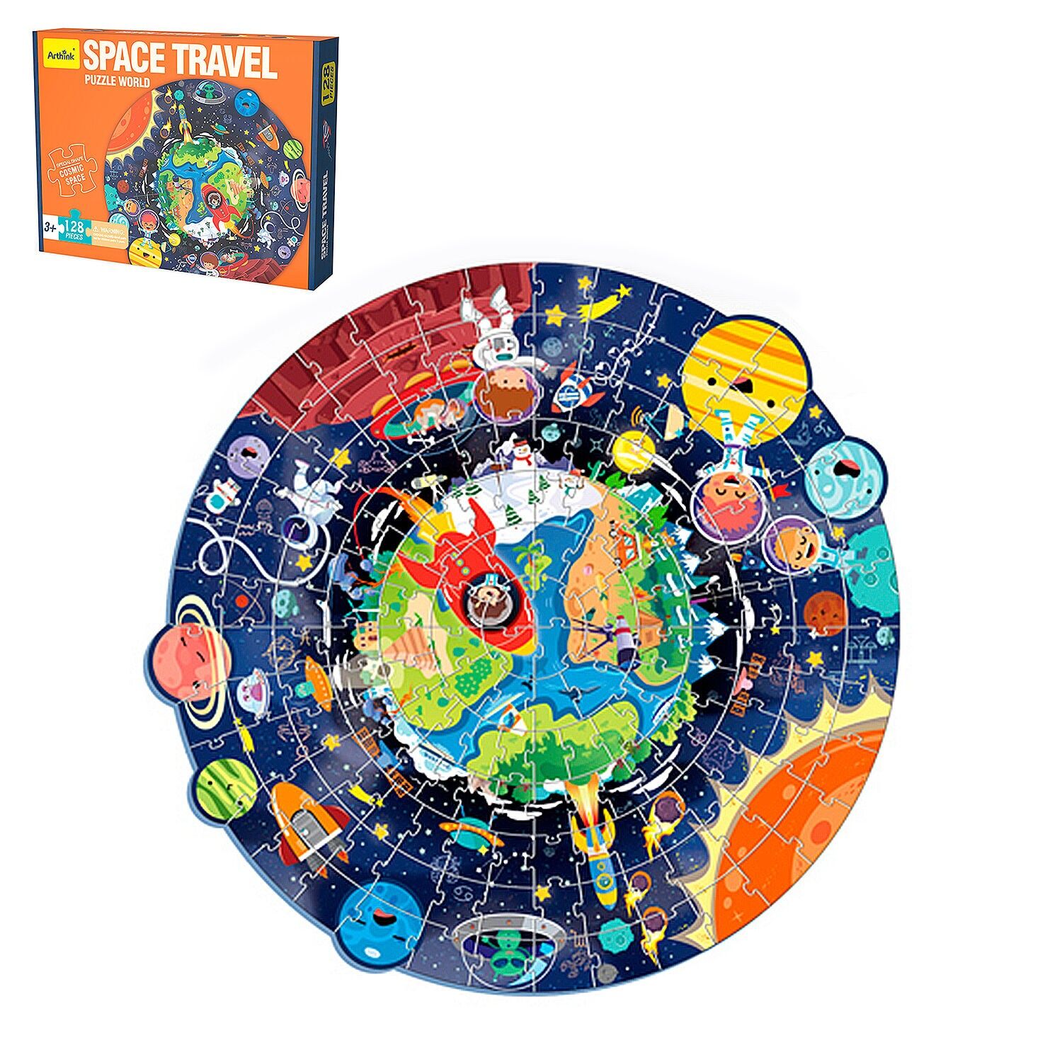 Puzzle di cartone da 128 pezzi. Progettazione dello spazio. Colore:Multicolore