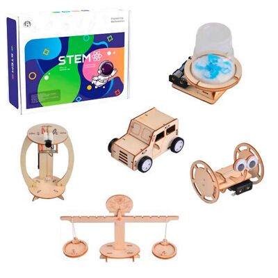 STEM educational wooden kit. Intermediate level.Color: Wood