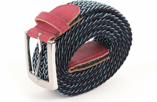 Ceinture tressee homme bleu blanc bordeaux