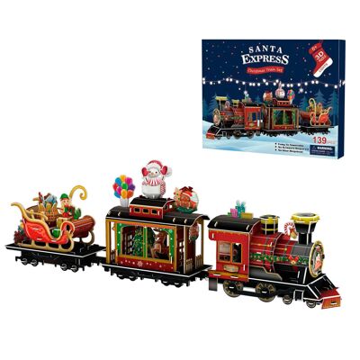 3D cardboard model of a Christmas train with lights. 139 pieces.Color:Multicolor