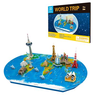 3D cardboard puzzle Travel around the world. 136 pieces.Color:Multicolor