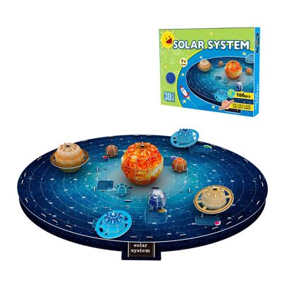 3D cardboard puzzle of the Solar System, planets with relief. 106 pieces.Color:Multicolor