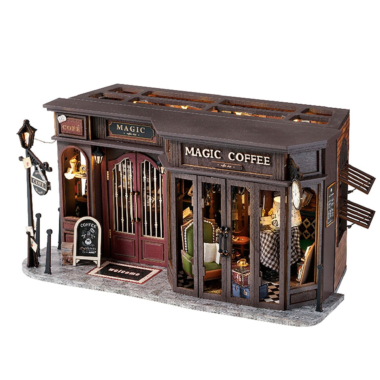 Vecchia caffetteria. Modello 3D realistico con grande dettaglio e luci LED. Colore:Multicolore