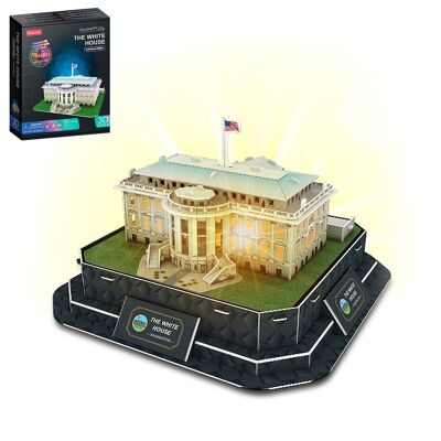 Puzzle 3D en carton de la Maison Blanche aux États-Unis. Base avec lumières et musique. 53 pièces.Couleur : Blanc