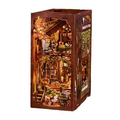 Cabaña Crepuscular. Book Nook de madera, diseño 3D realista con gran detalle, cubierta y luces led. Color:Multicolor