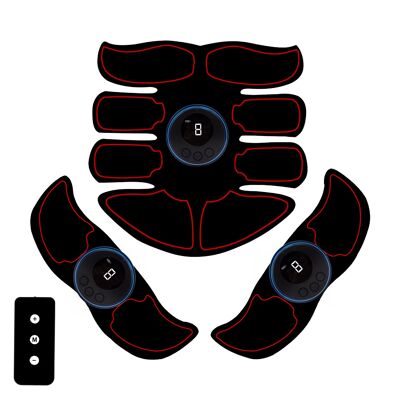 Electronic stimulator and EMS massage with remote control. For abs, arms and legs. Rechargeable battery.Color: Black/Red
