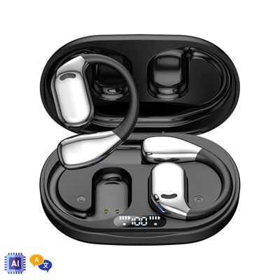 M75 Bluetooth 5-Kopfhörer.4 KI-intelligente Übersetzung. OWS-Technologie mit digitaler Anzeige. Farbe: Schwarz