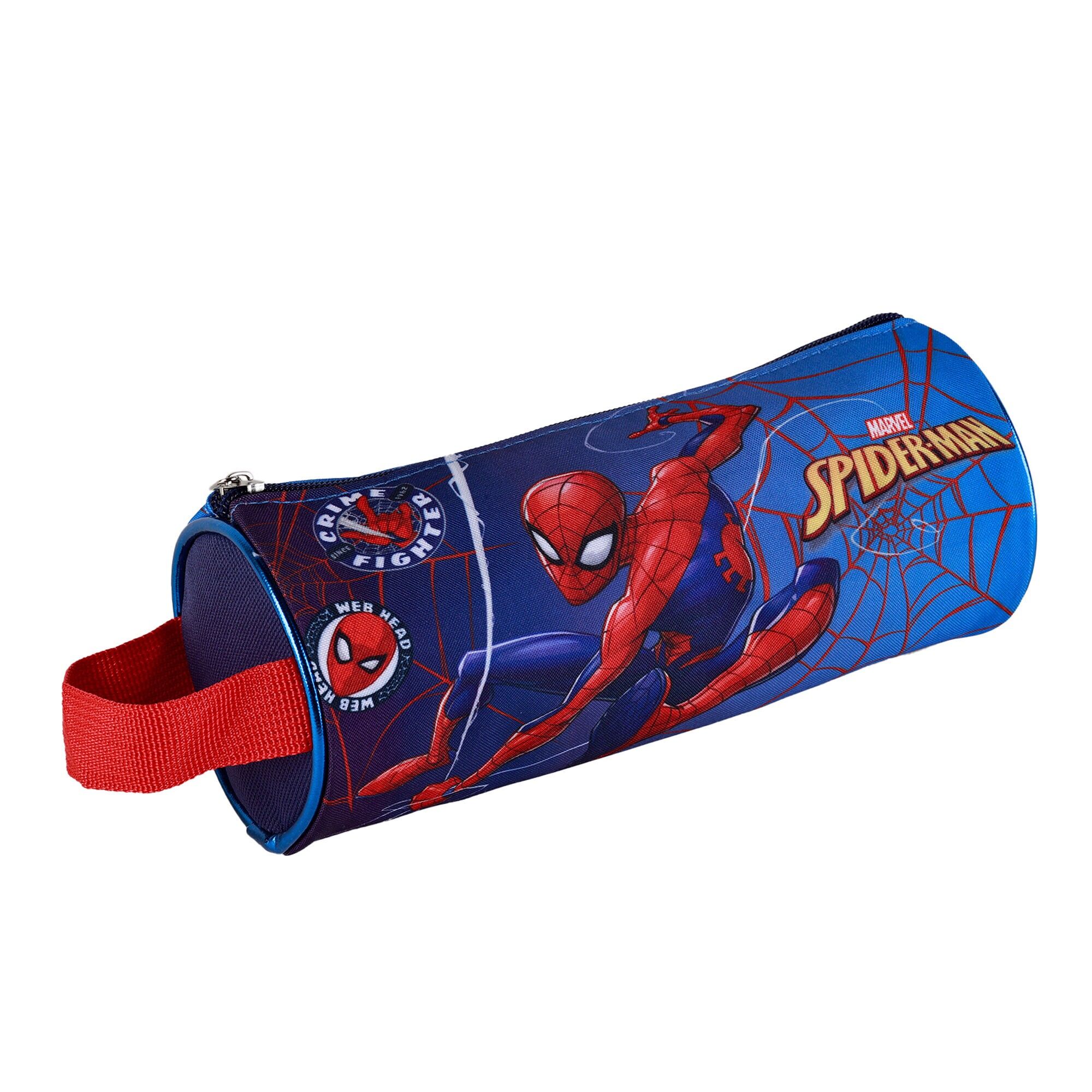 Astuccio rotondo di Spiderman. Interno completamente foderato e personalizzato.Colore: blu