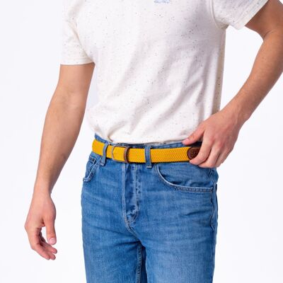 Mustard elastic braided belt