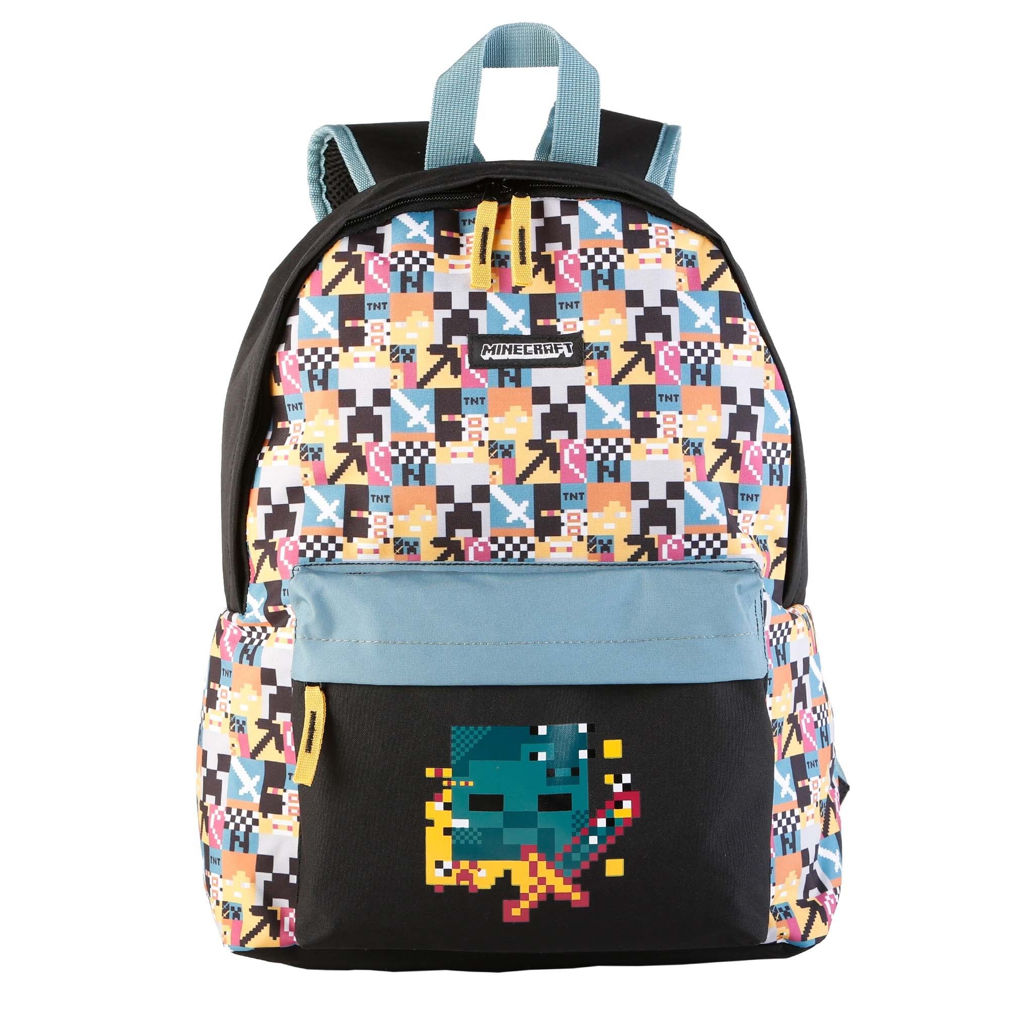 Zaino americano Minecraft Pixel, adattabile all'auto. Scomparto per laptop.Colore: Nero/Multicolore