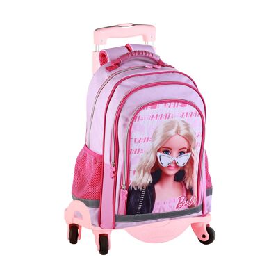 Zaino Barbie fashion primary con doppio scomparto + trolley con protezioni laterali e fermo frontale, 4 ruote multidirezionali.Colore: Rosa