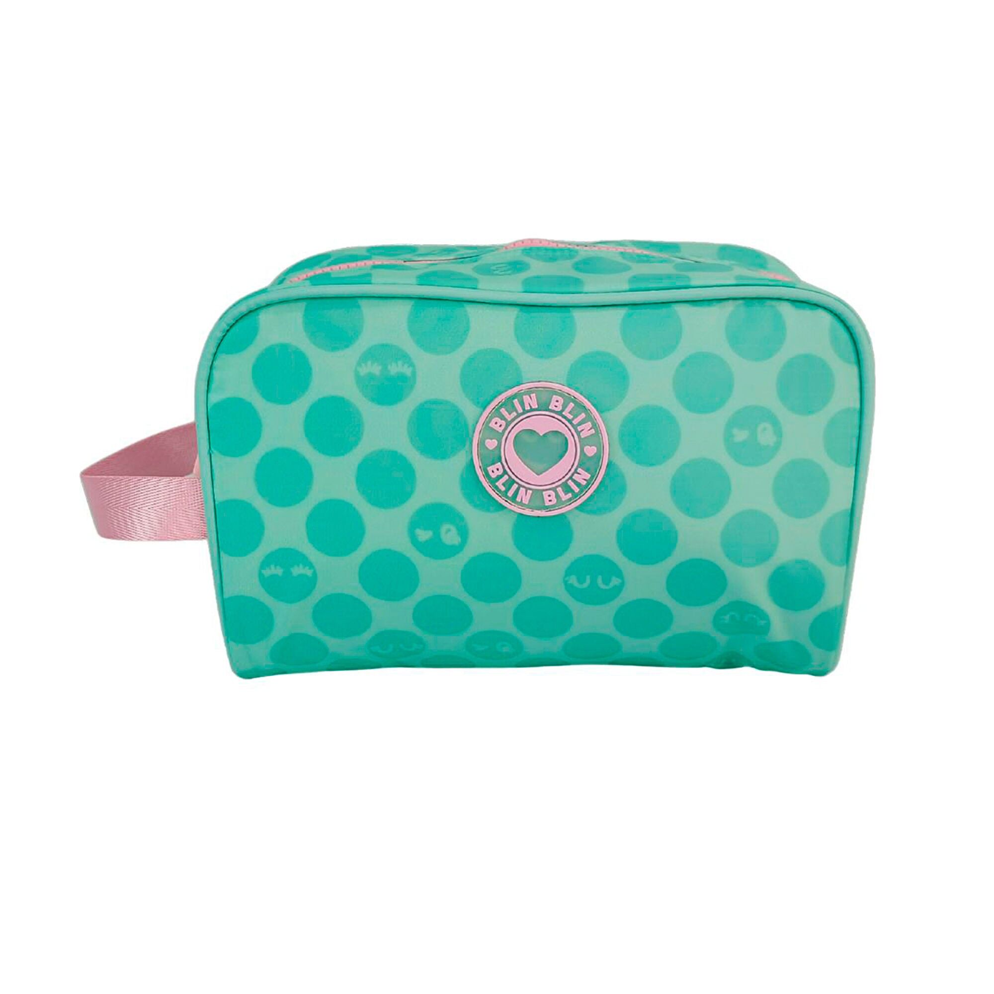 Borsa da toilette Blin Blin Kiss Me. Robusto e spazioso.Colore: Verde chiaro/Rosa chiaro
