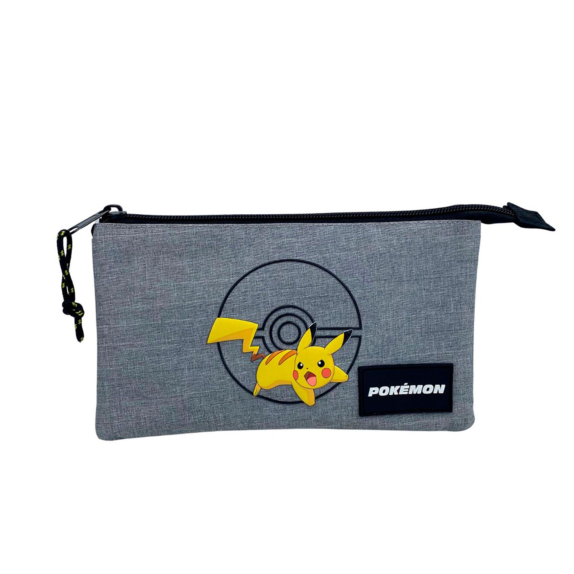 Borsa tripla portaoggetti Pokémon Pikachu.Colore: grigio/nero