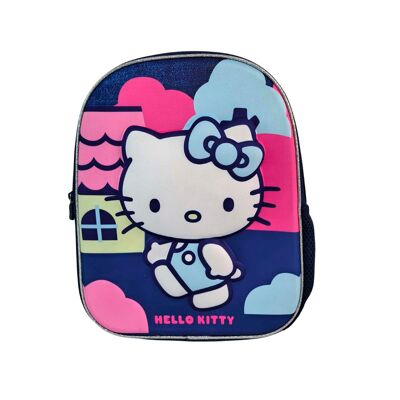 Hello Kitty 3D Preschool Backpack. Side pocket. Padded backrest.Color: Dark Blue/Multicolor