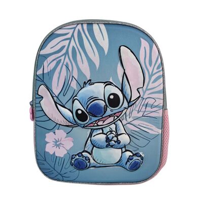 Stitch Pink 3D Preschool Backpack. Side pocket. Padded backrest.Color: Pink/Multicolor