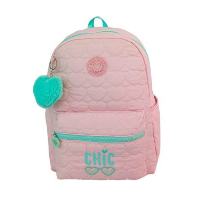 Blin Blin Chic American Backpack. Laptop compartment. Adjustable and padded back and straps.Color: Light Pink/Light Green