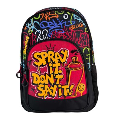 Ranking Grafitti Primary Backpack with double compartment adaptable to trolley.Color: Black/Red