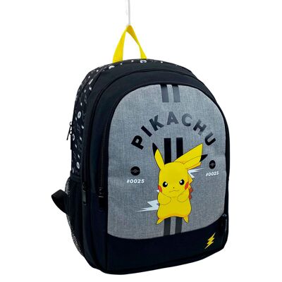 Pokemon Pikachu Primary Backpack with double compartment adaptable to trolley.Color:Gray/Black