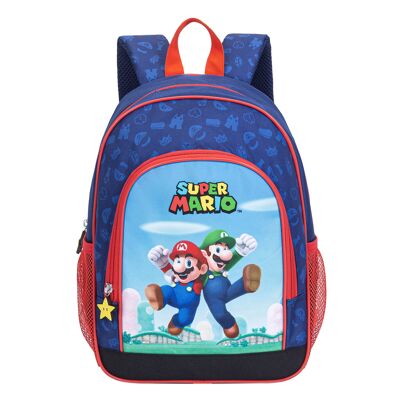 Super Mario Backpack. 2 side pockets. Padded backrest.Color: Dark Blue/Red