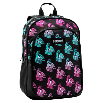 Fortnite Llama Backpack with double compartment adaptable to trolley.Color: Black/Multicolor