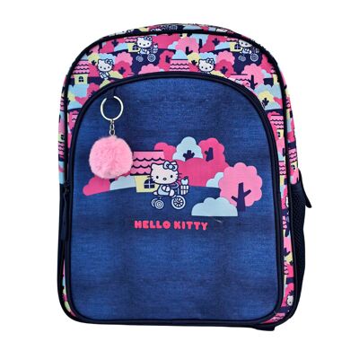 Hello Kitty Primary Backpack with double compartment adaptable to trolley.Color: Dark Blue/Multicolor