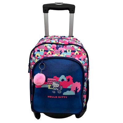 Hello Kitty Primary Backpack Double Compartment Adaptable + Black Trolley.Color: Dark Blue/Multicolor