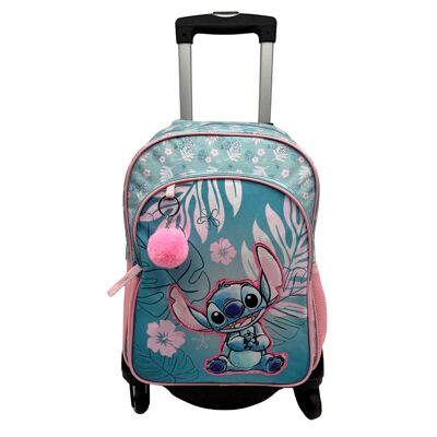 Stitch Pink Primary Backpack Double Compartment Adaptable + Black Trolley.Color: Pink/Multicolor