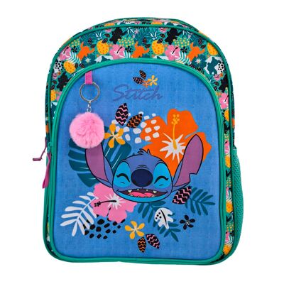 Stitch Tropical Primary Backpack with double compartment adaptable to trolley.Color: Green/Blue